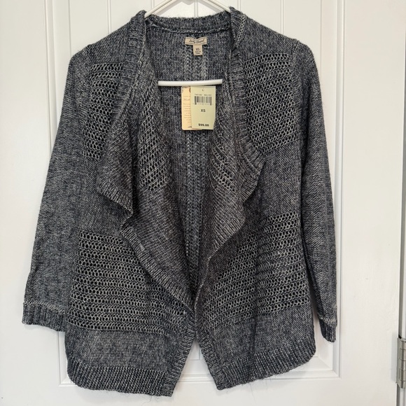 NEW Lucky Brand Fly Away Cardigan Sweater Open Front Knit Women’s XS Navy Cream - Picture 2 of 9